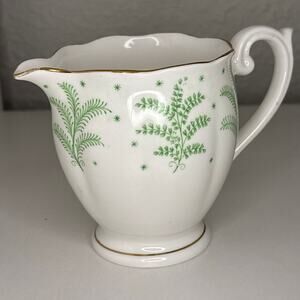 Creamer Queen Anne Fernlea Fine Bone China - England - White Creamer Green Fern